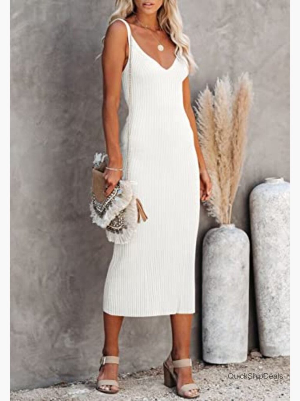 Bodycon V-Neck Sleeveless Midi Sweater Dress - Picture 2 of 7